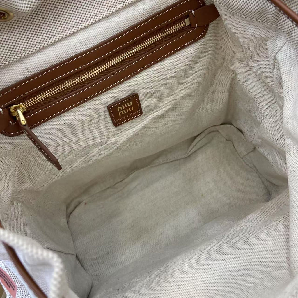 Miu Miu Brown Canvas & Calfskin Leather Backpack