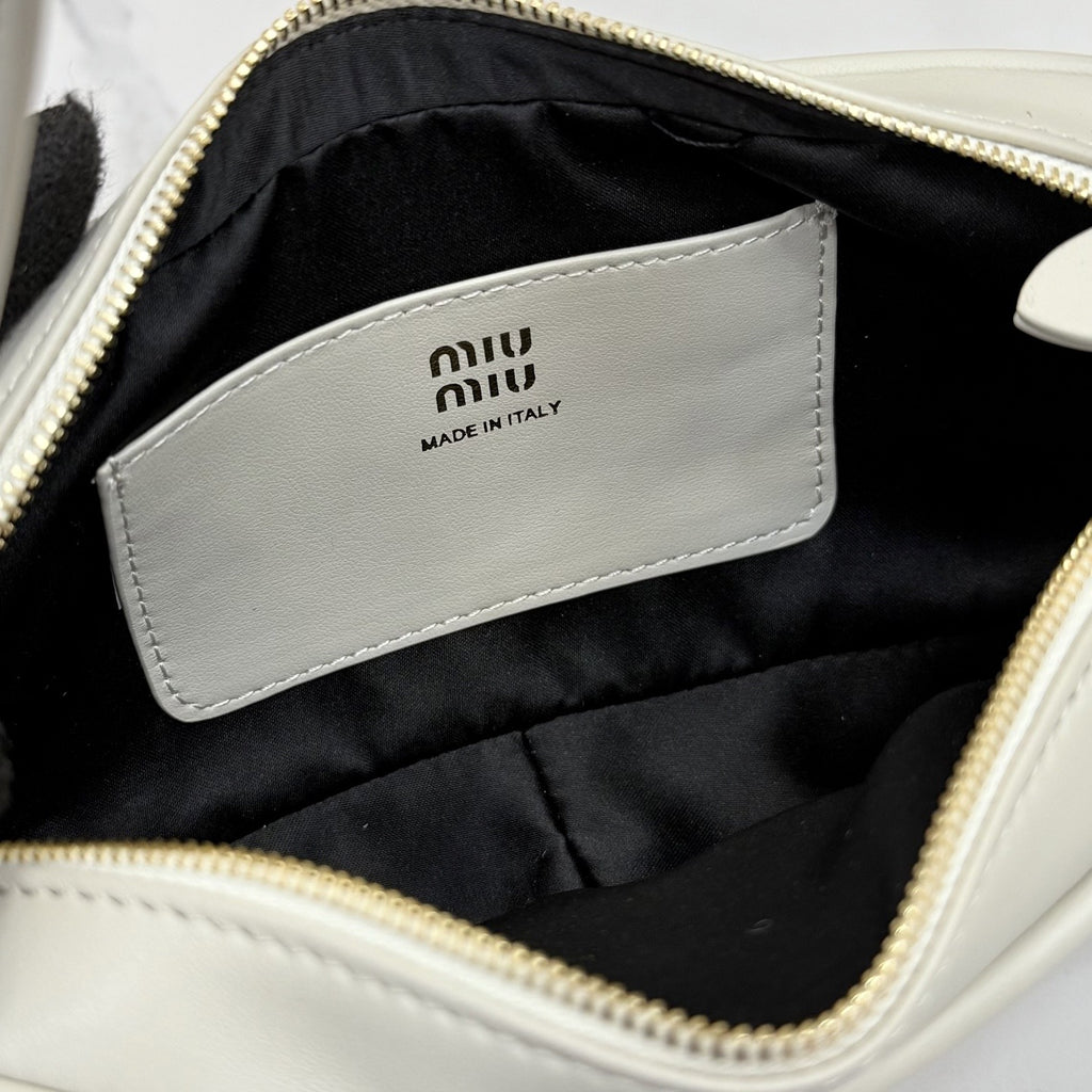 Miu Miu White Calfskin Leather & Cotton Colorblock Handbag