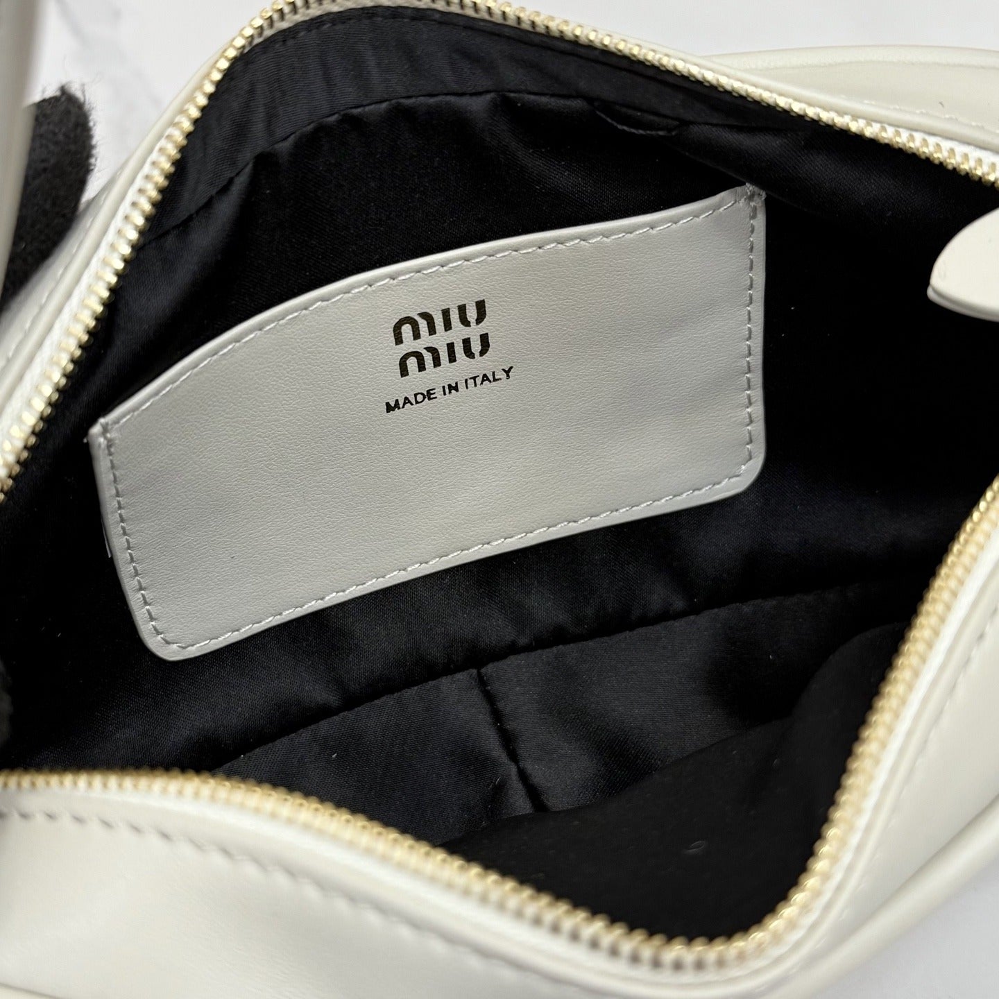 Miu Miu White Calfskin Leather & Cotton Colorblock Handbag