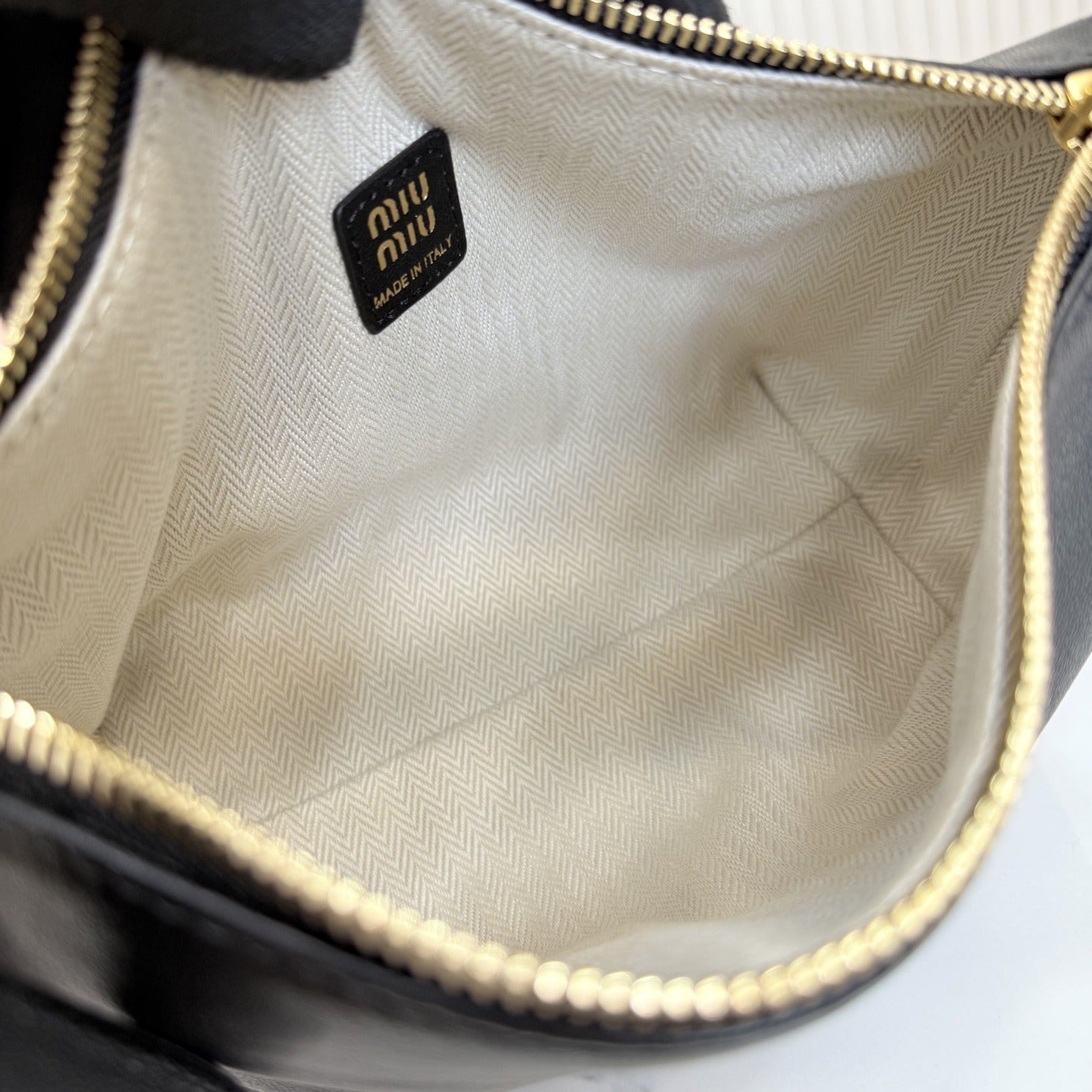 Miu Miu Black Patent Leather Logo Handbag