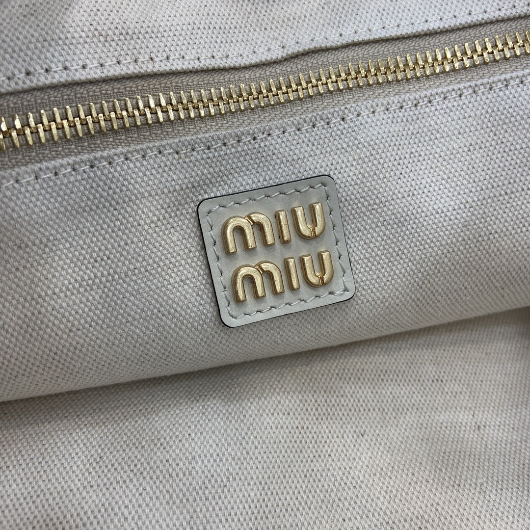 Miu Miu White Leather Logo Tote Bag