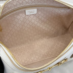 Gucci White Leather & Canvas Horsebit Handbag