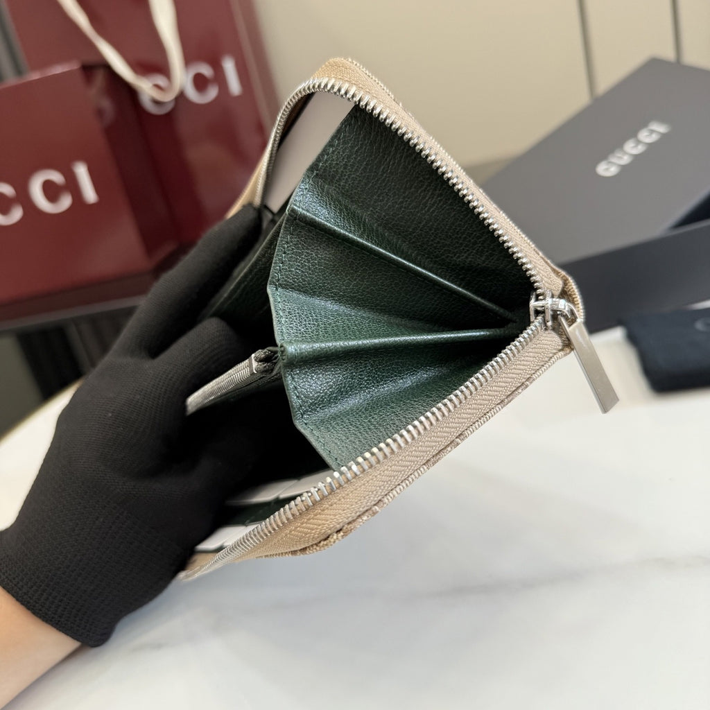 Gucci Brown Canvas & Leather Zip Wallet