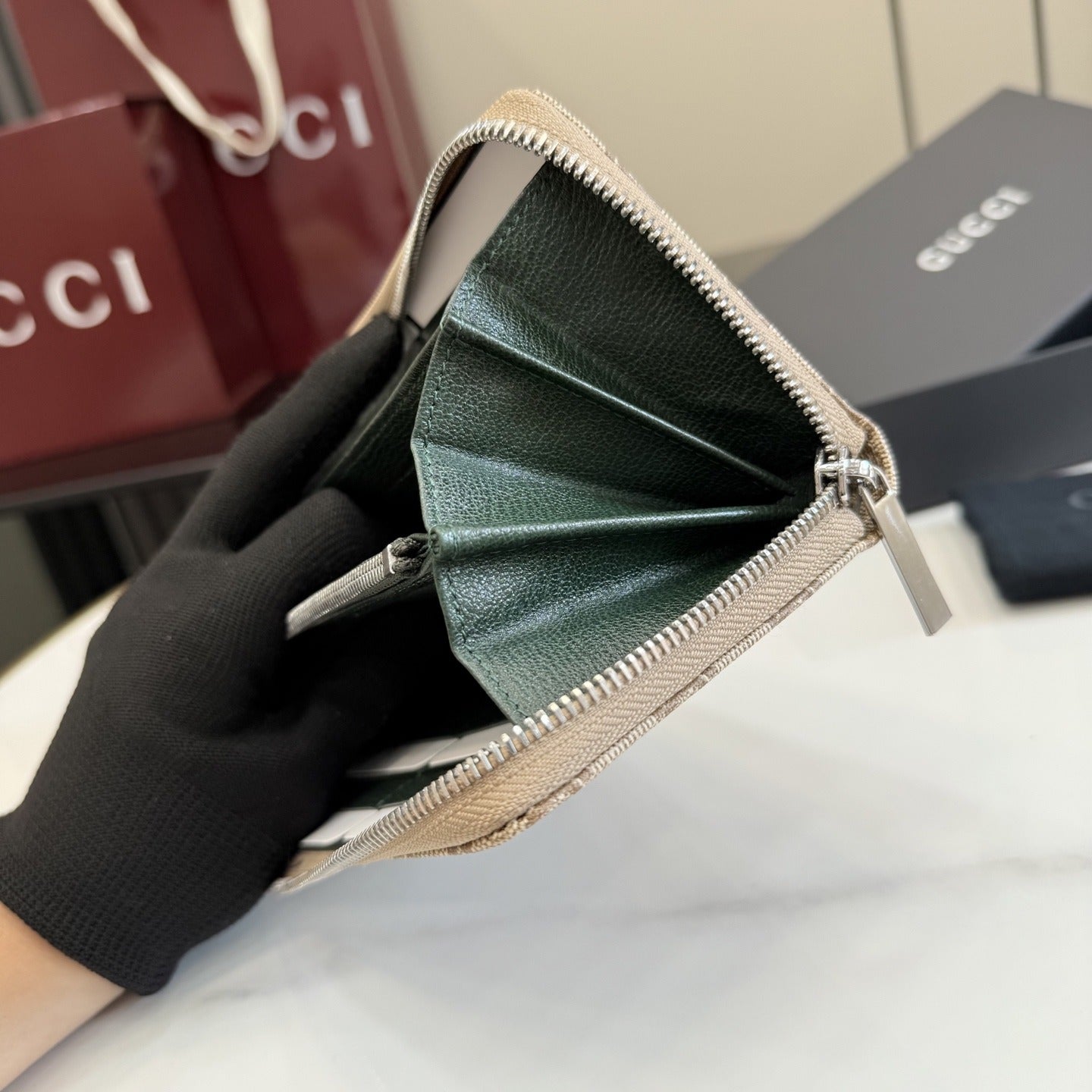 Gucci Brown Canvas & Leather Zip Wallet