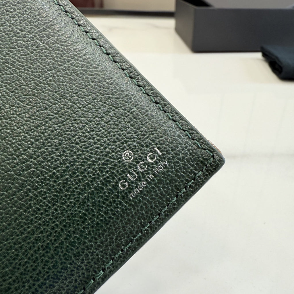 Gucci Green Canvas & Leather Logo Card Holder
