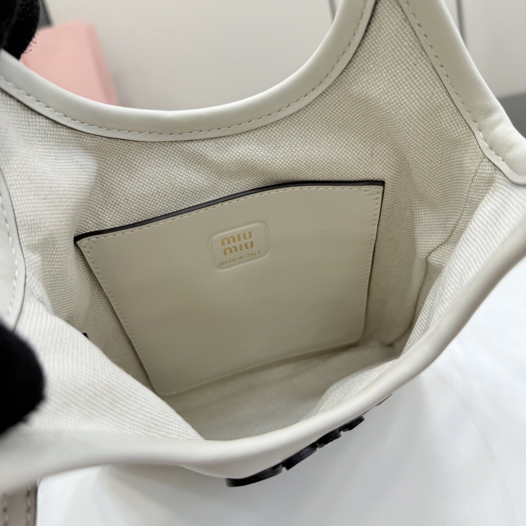 Miu Miu White Leather Logo Tote Bag