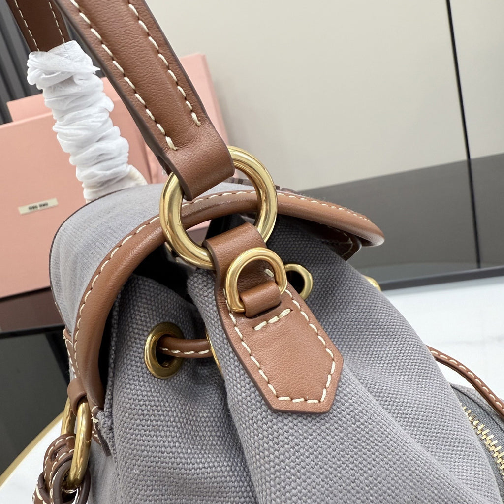Miu Miu Brown Canvas & Calfskin Leather Backpack