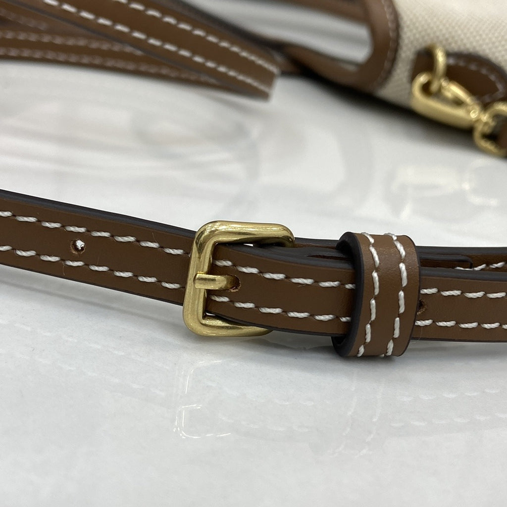 Miu Miu Brown Leather & Canvas Logo Tote Bag