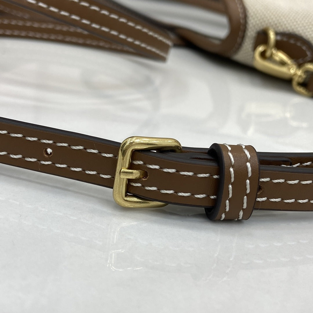 Miu Miu Brown Leather & Canvas Logo Tote Bag