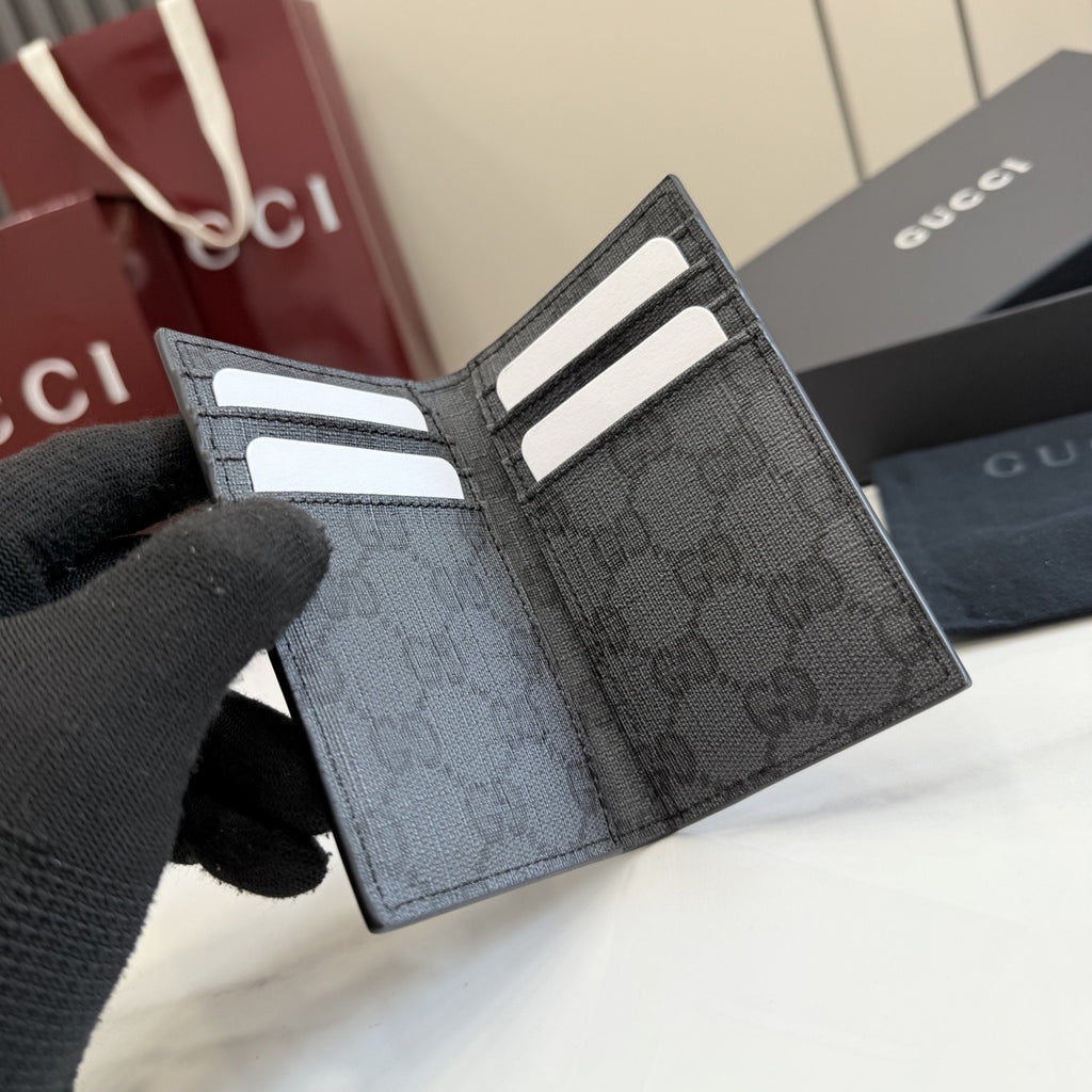 Gucci Black Leather & Canvas Card Holder