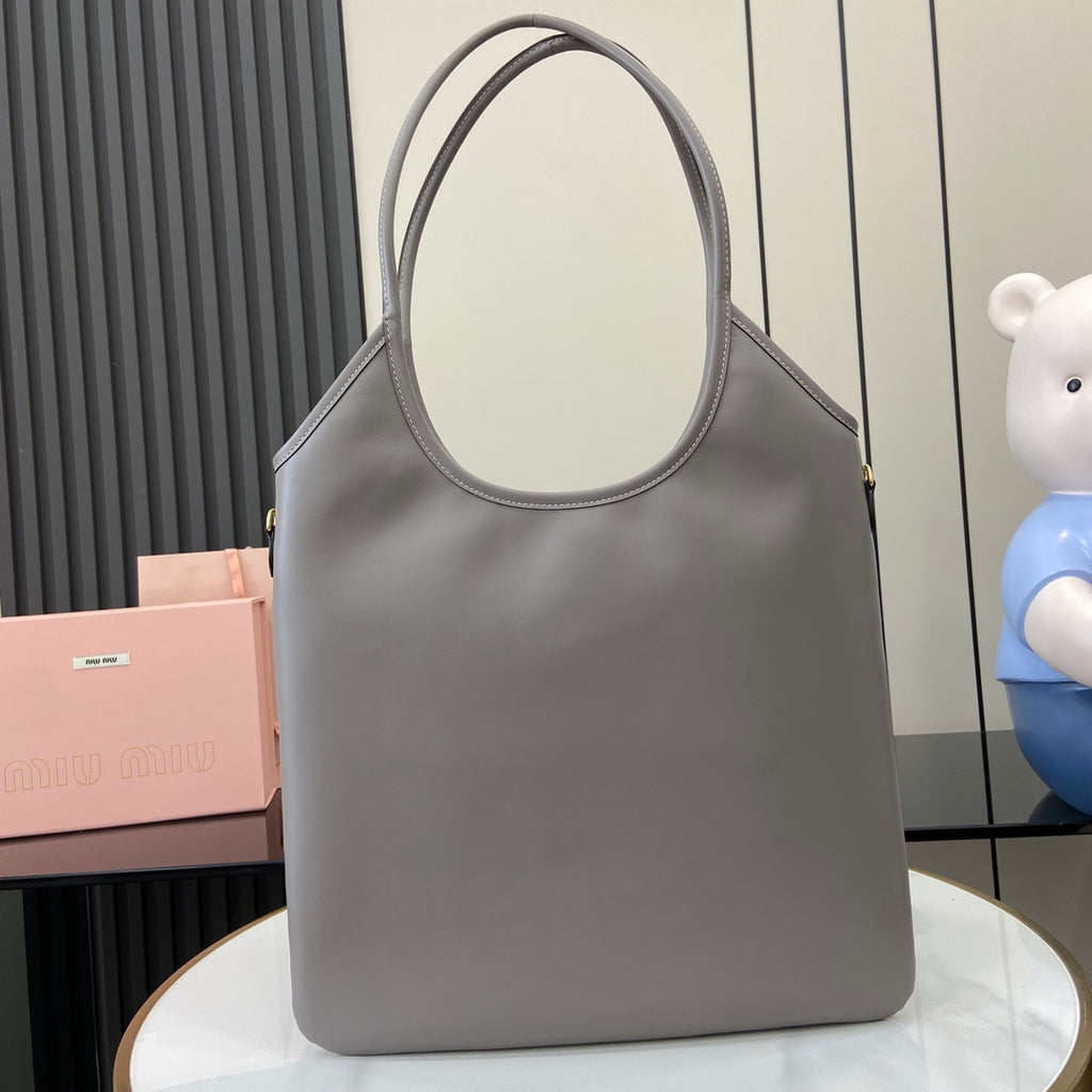 Miu Miu Gray Lambskin Leather Letter-Motif Tote Bag