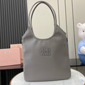 Miu Miu Gray Lambskin Leather Letter-Motif Tote Bag