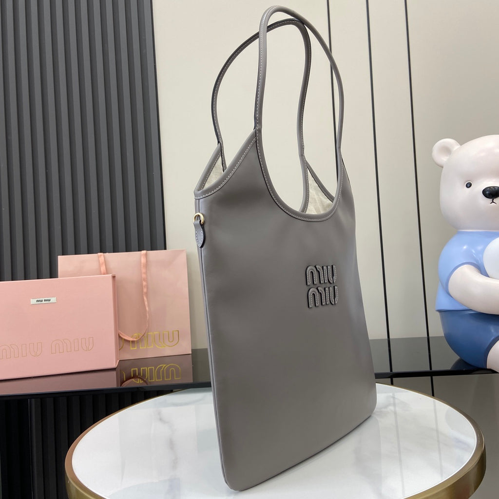 Miu Miu Gray Lambskin Leather Letter-Motif Tote Bag