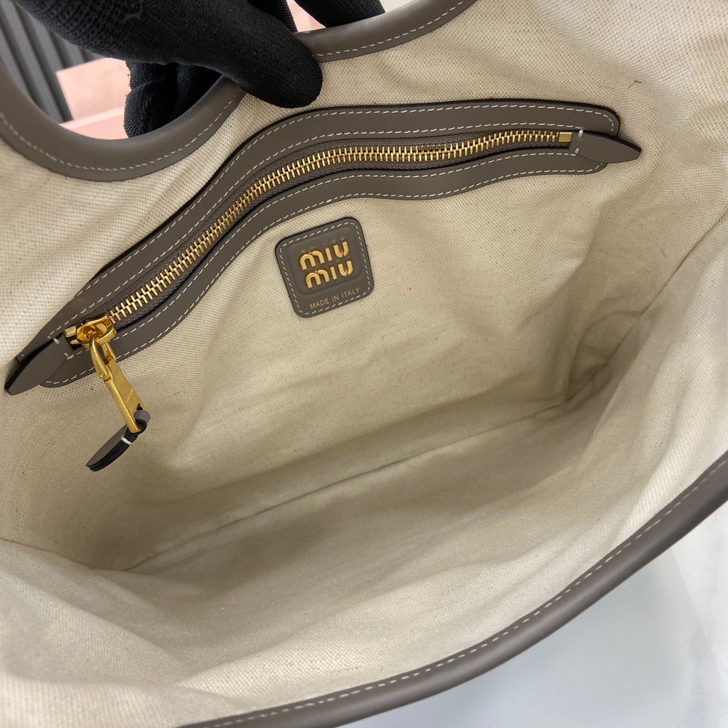 Miu Miu Gray Lambskin Leather Letter-Motif Tote Bag