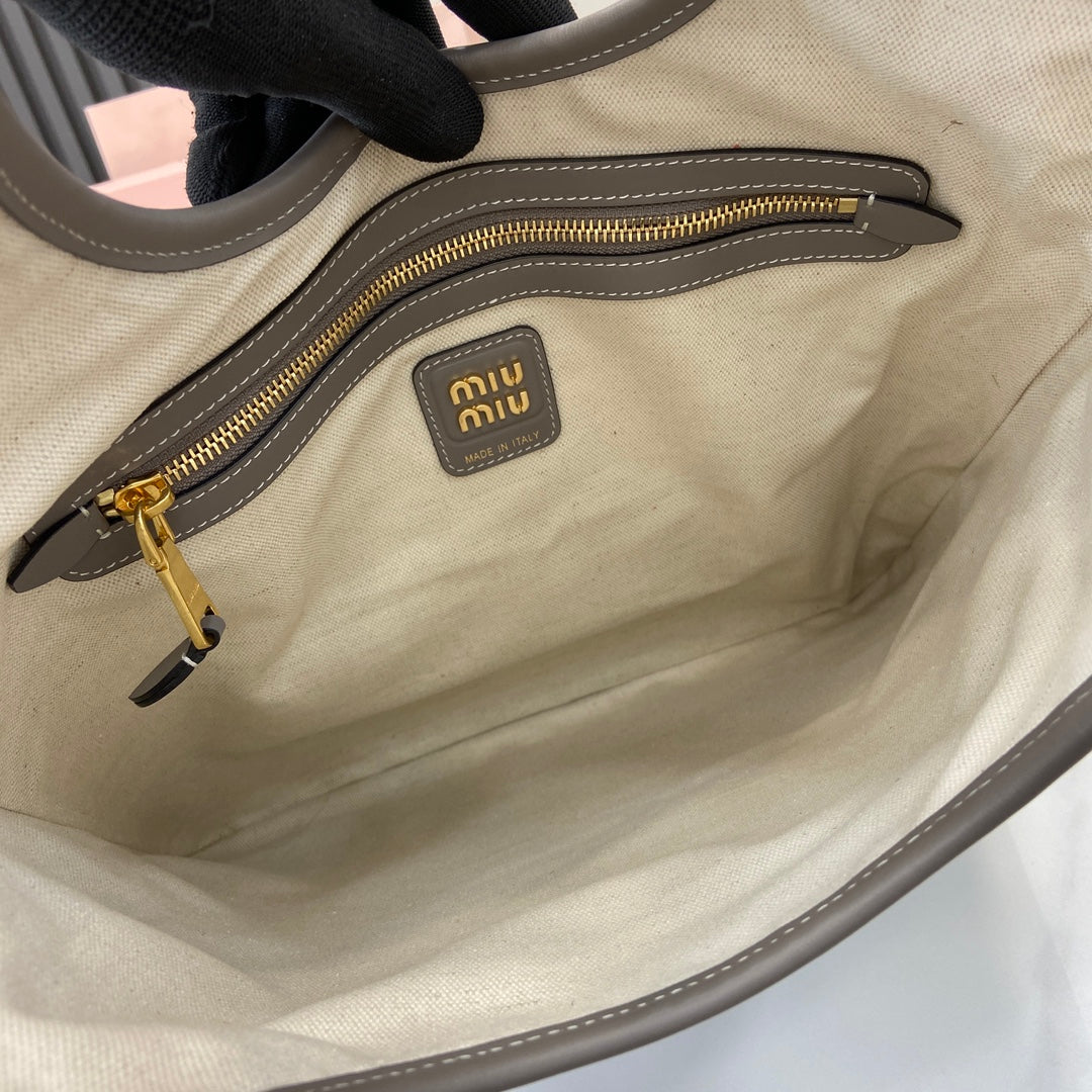 Miu Miu Gray Lambskin Leather Letter-Motif Tote Bag
