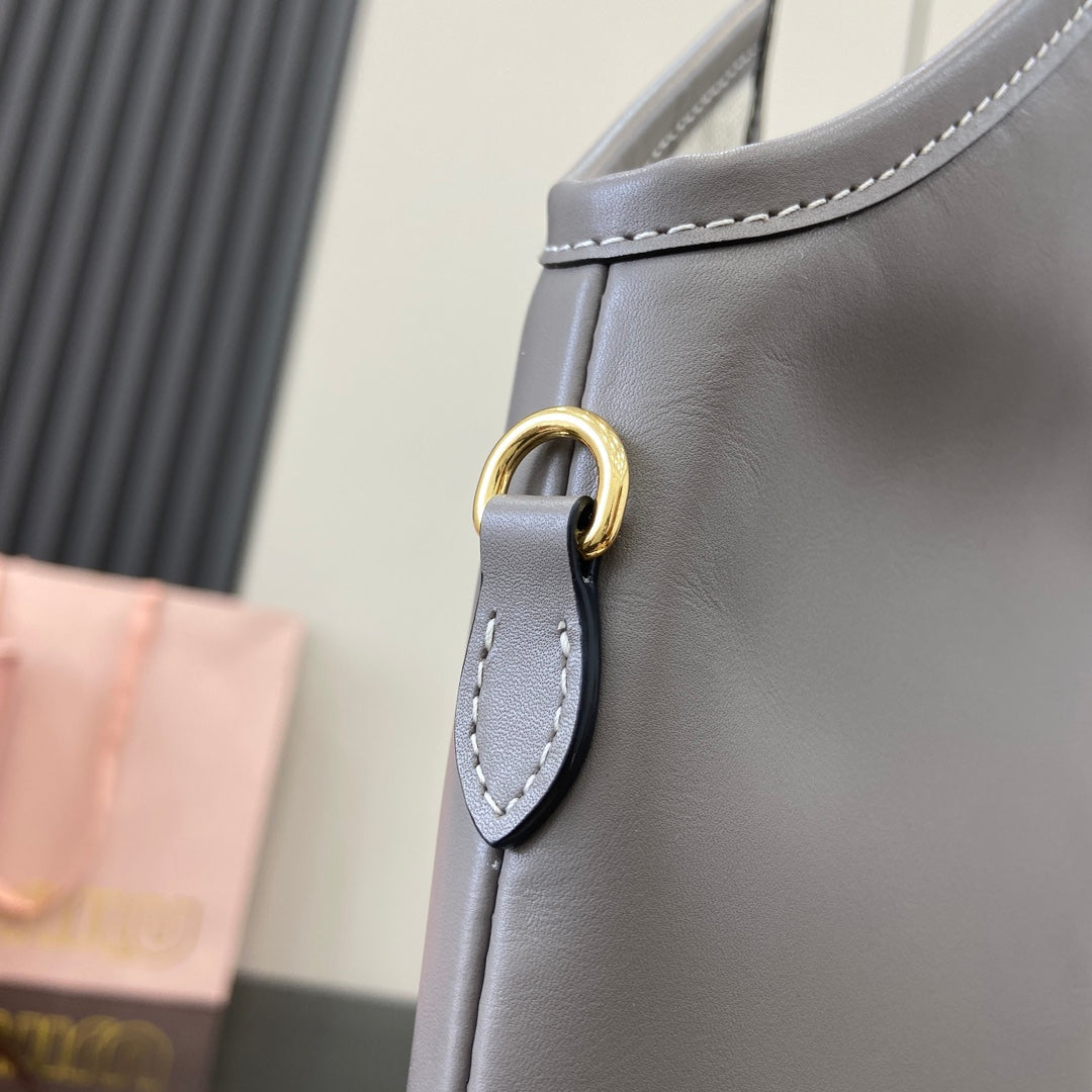 Miu Miu Gray Lambskin Leather Letter-Motif Tote Bag
