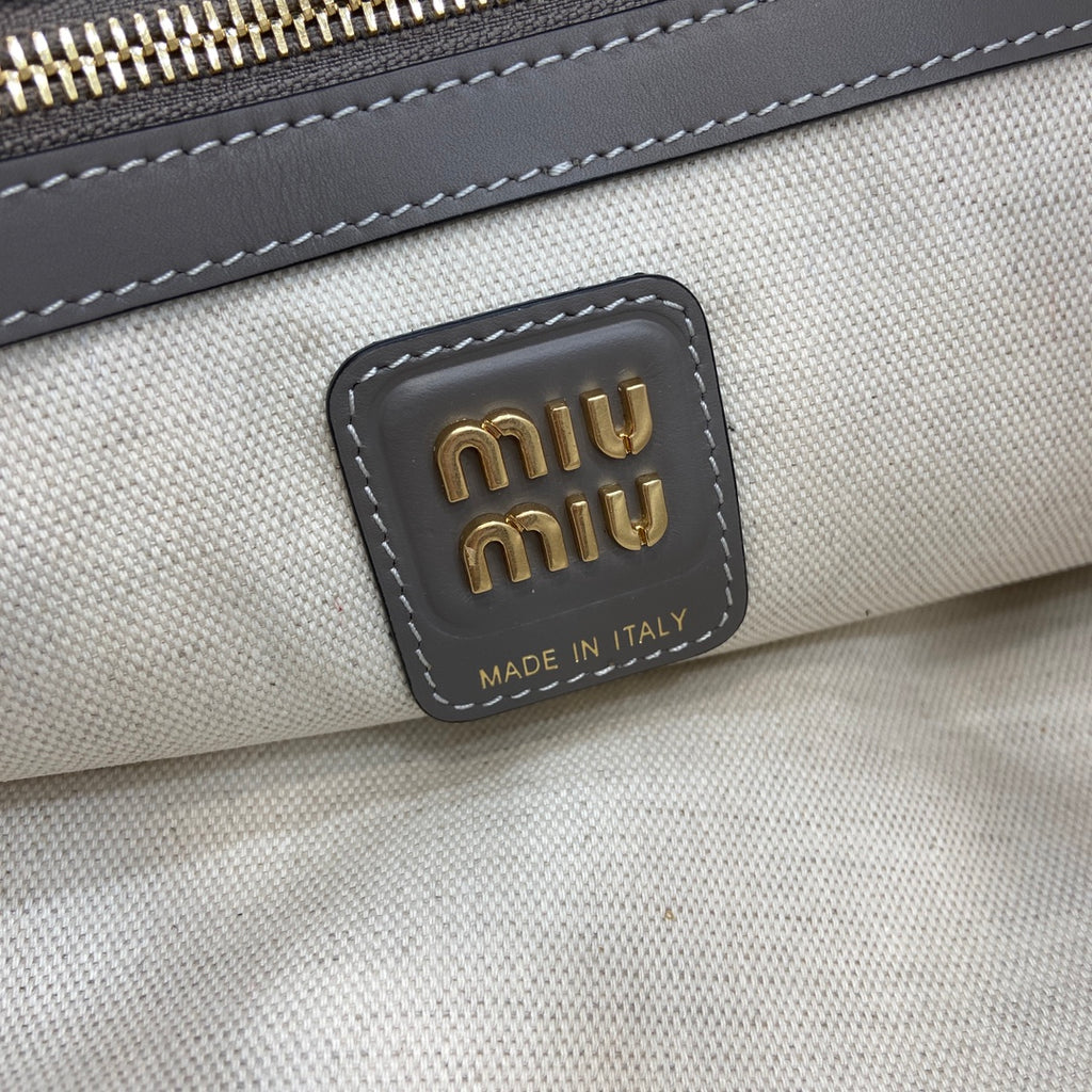 Miu Miu Gray Lambskin Leather Letter-Motif Tote Bag