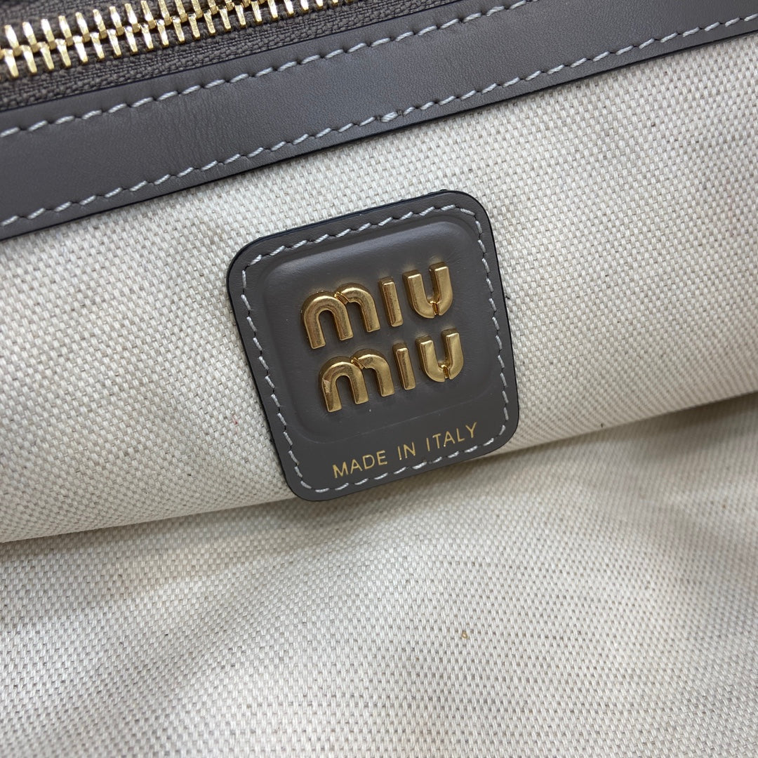 Miu Miu Gray Lambskin Leather Letter-Motif Tote Bag