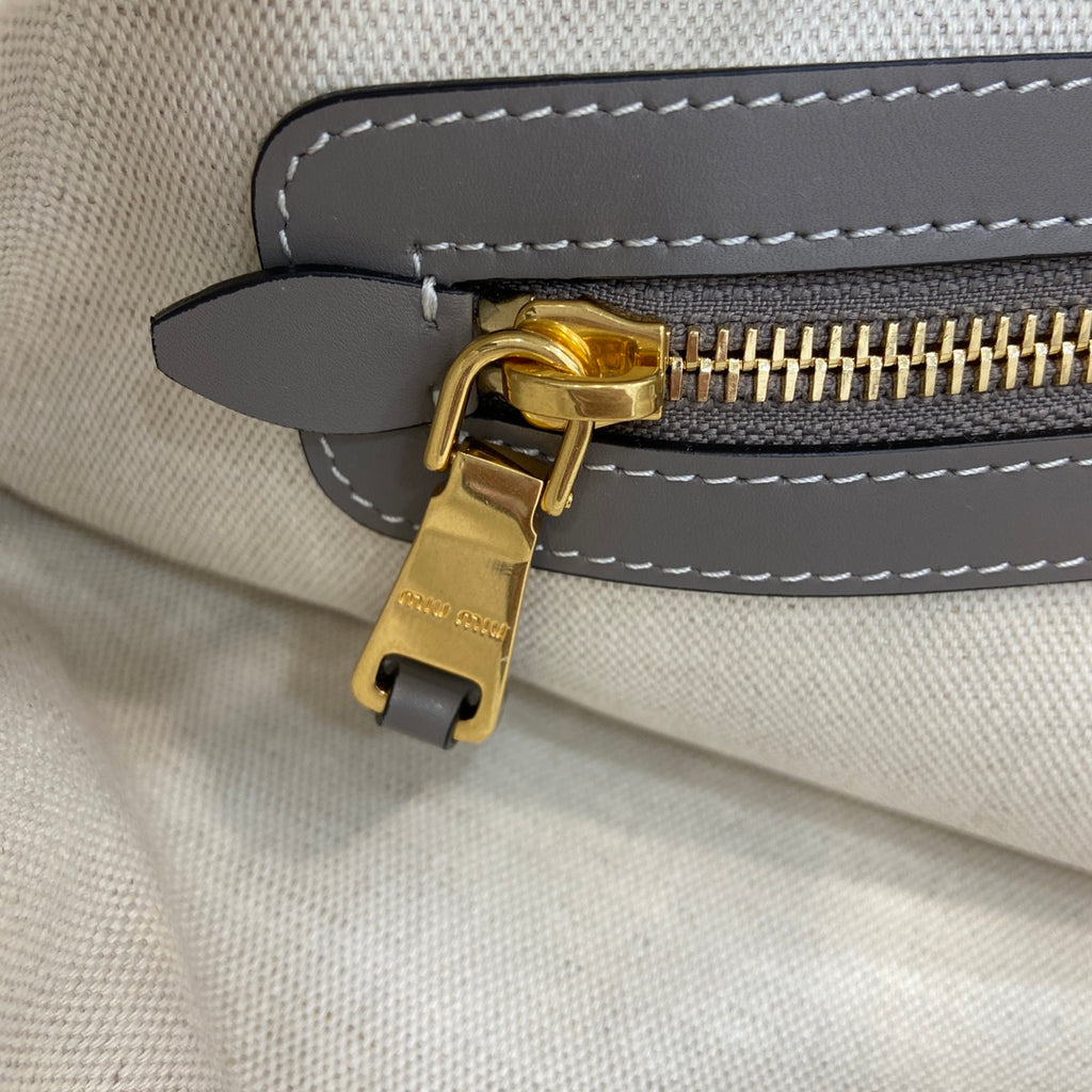 Miu Miu Gray Lambskin Leather Letter-Motif Tote Bag