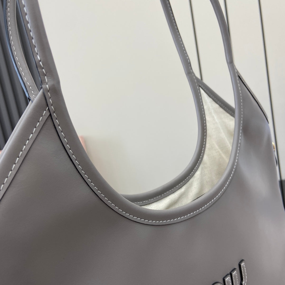 Miu Miu Gray Lambskin Leather Letter-Motif Tote Bag