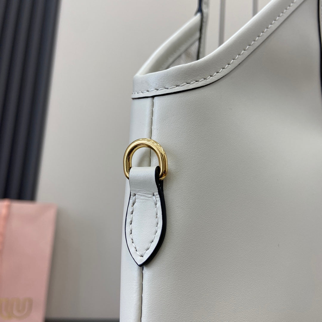 Miu Miu White Leather Letter-Motif Tote Bag