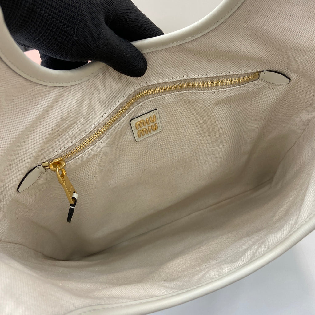 Miu Miu White Leather Letter-Motif Tote Bag
