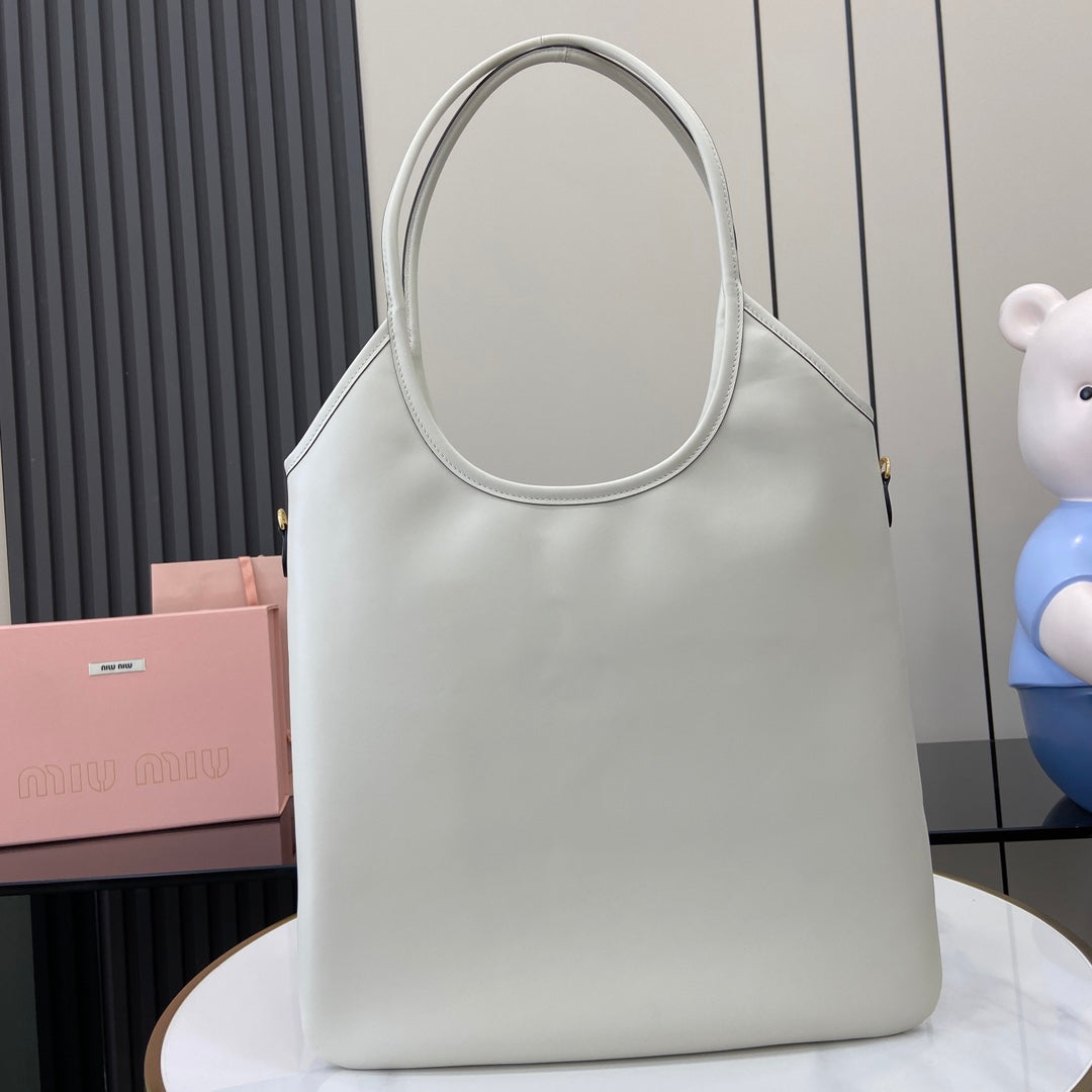 Miu Miu White Leather Letter-Motif Tote Bag