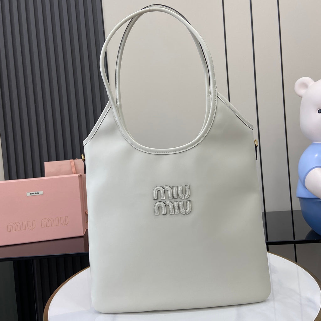 Miu Miu White Leather Letter-Motif Tote Bag