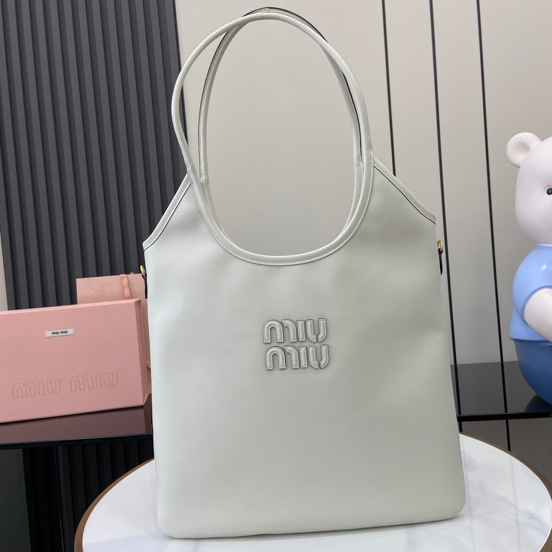 Miu Miu White Leather Letter-Motif Tote Bag