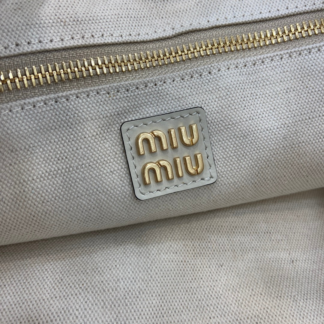 Miu Miu White Leather Letter-Motif Tote Bag