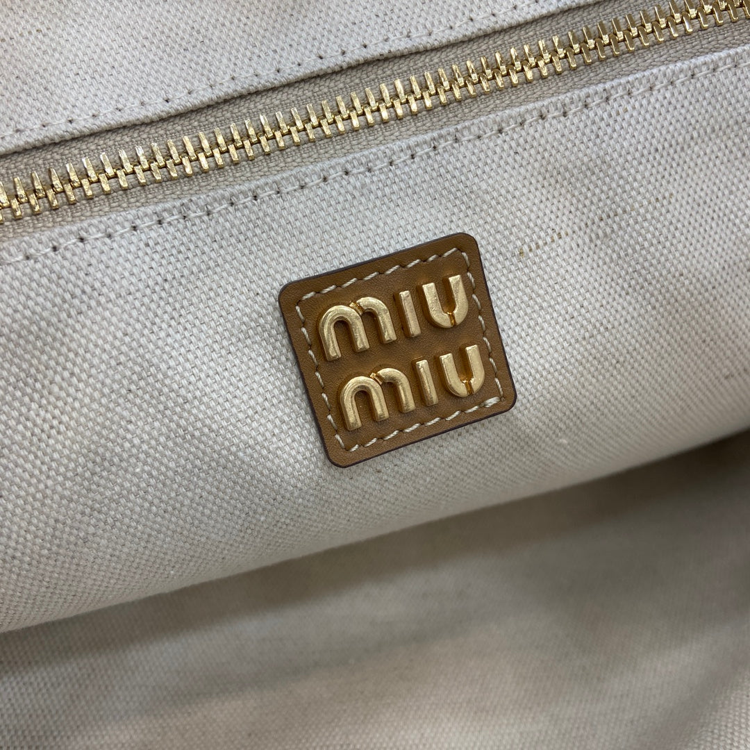 Miu Miu Brown Leather Letter-Motif Tote Bag