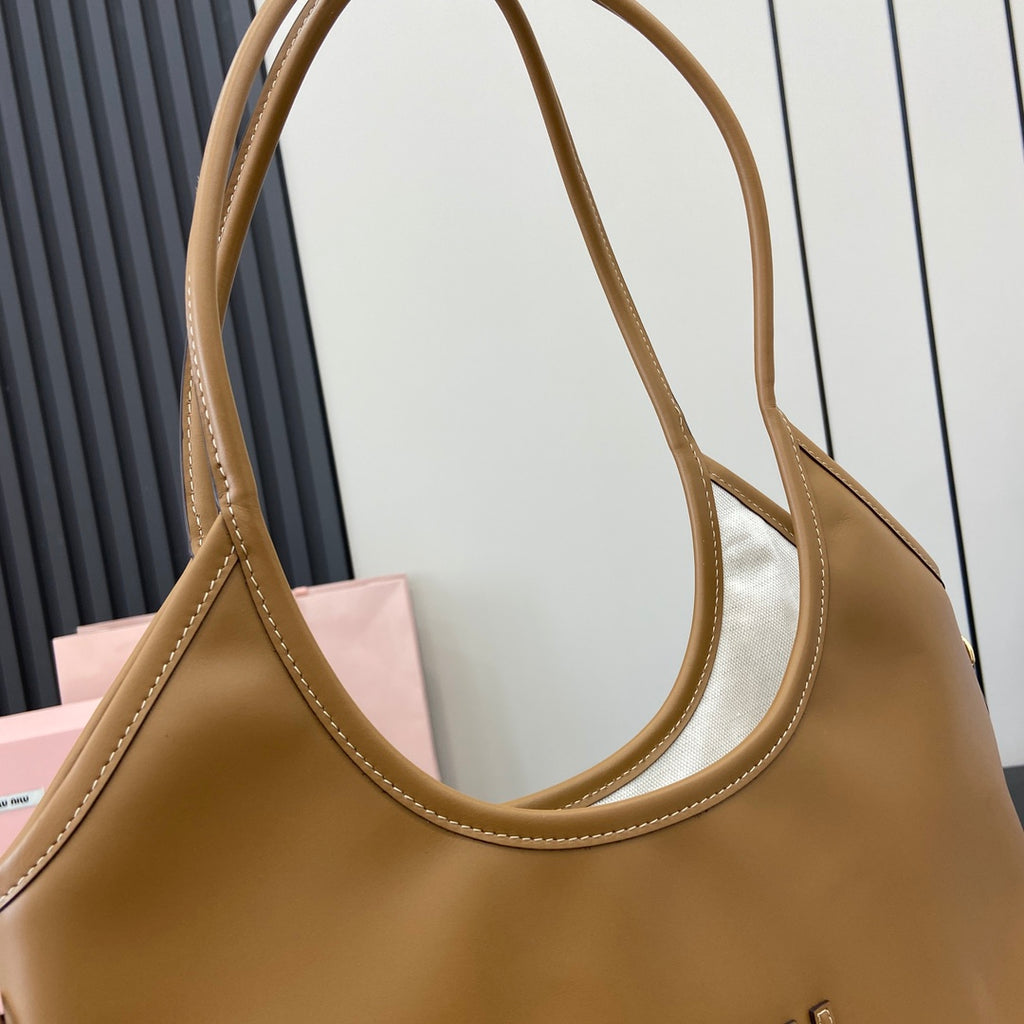 Miu Miu Brown Leather Letter-Motif Tote Bag