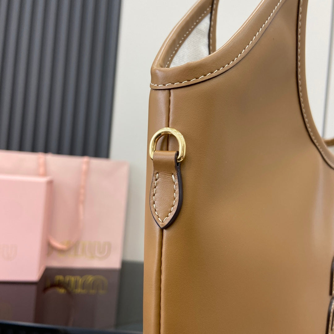 Miu Miu Brown Leather Letter-Motif Tote Bag