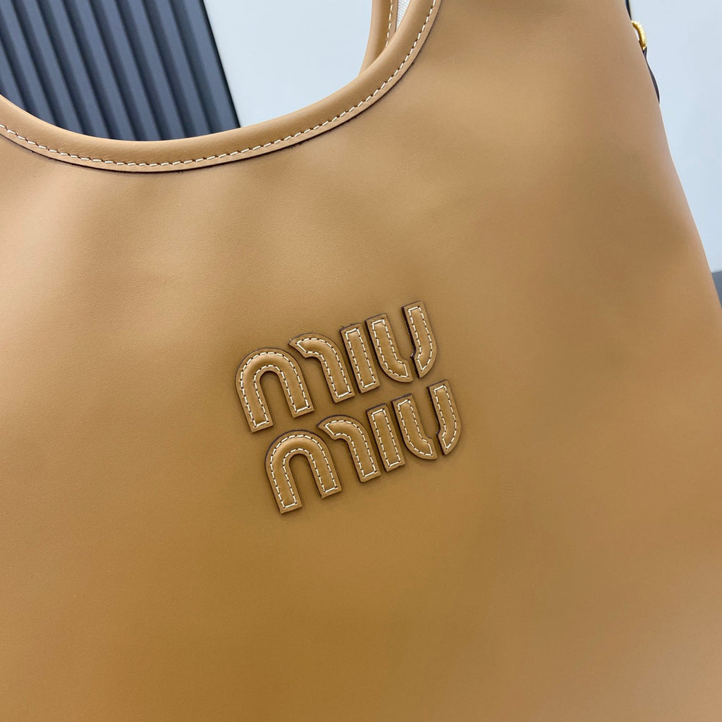 Miu Miu Brown Leather Letter-Motif Tote Bag