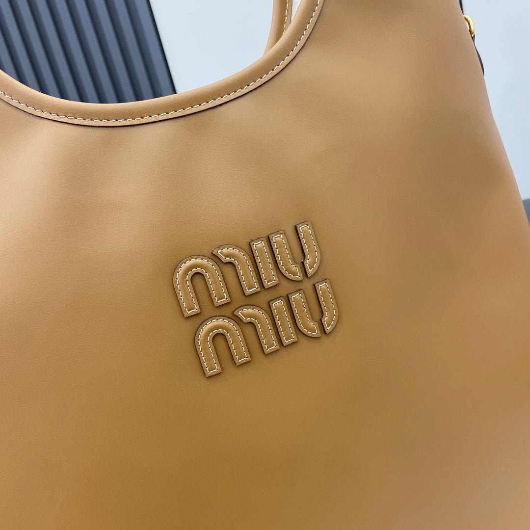 Miu Miu Brown Leather Letter-Motif Tote Bag
