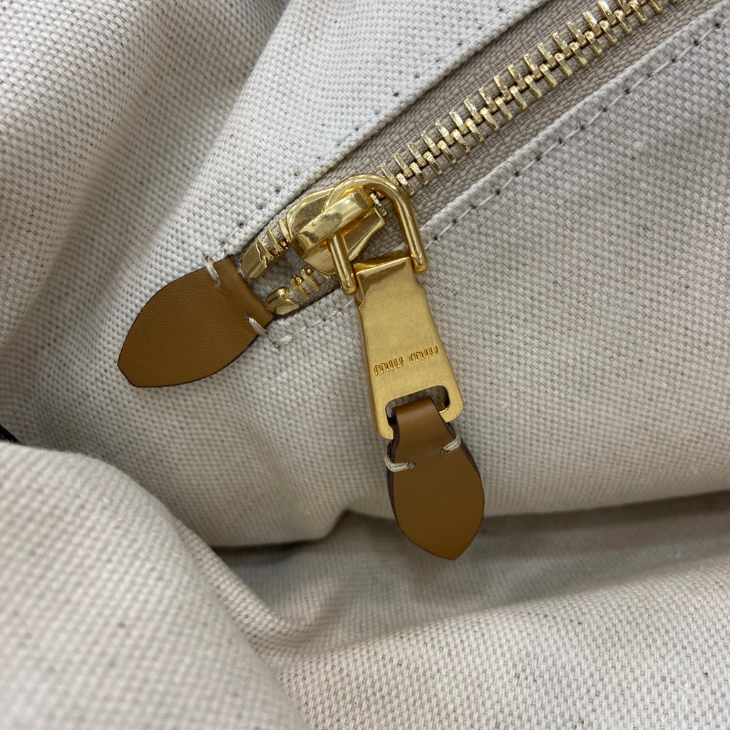 Miu Miu Brown Leather Letter-Motif Tote Bag