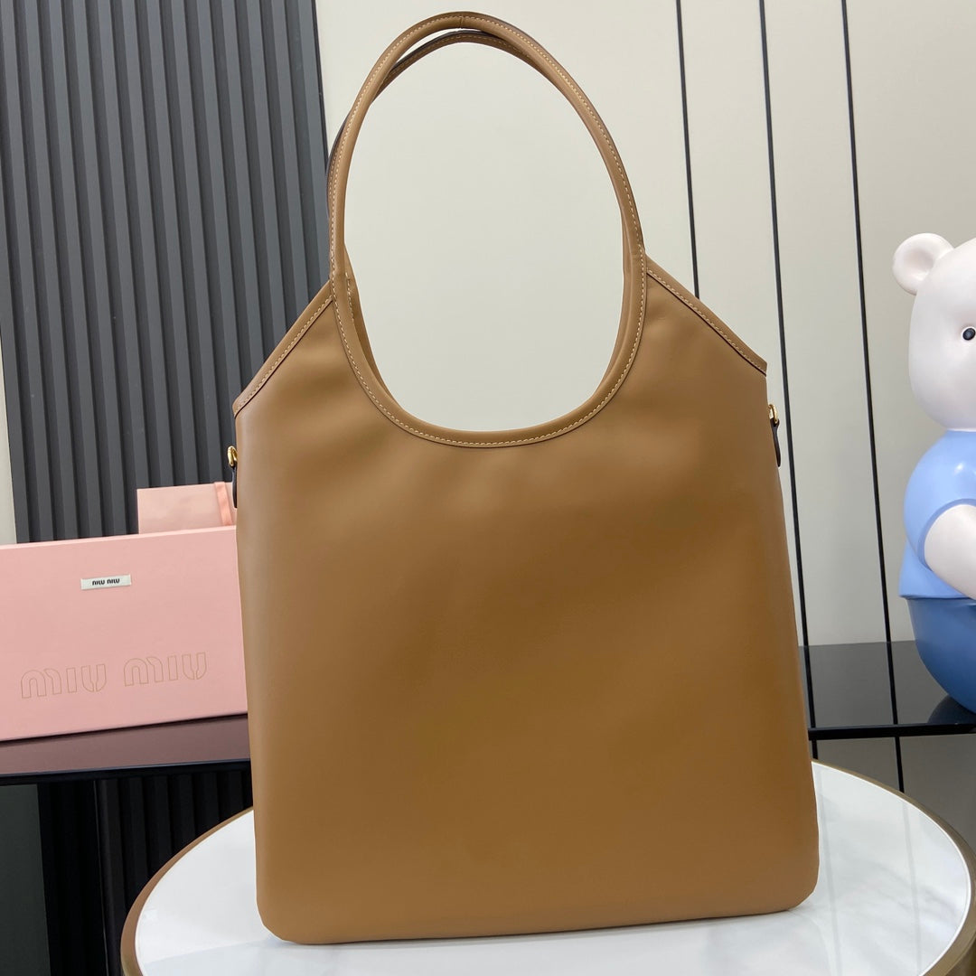 Miu Miu Brown Leather Letter-Motif Tote Bag