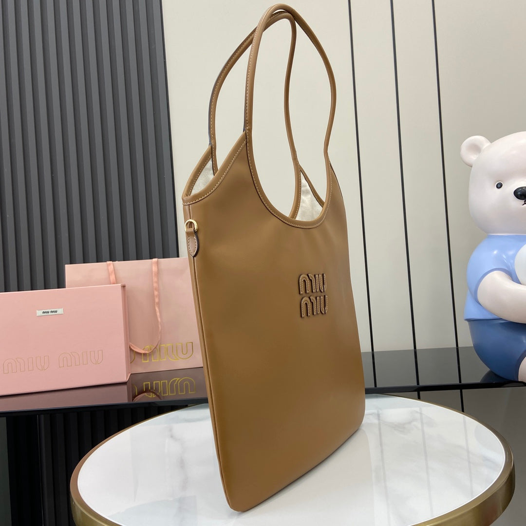 Miu Miu Brown Leather Letter-Motif Tote Bag