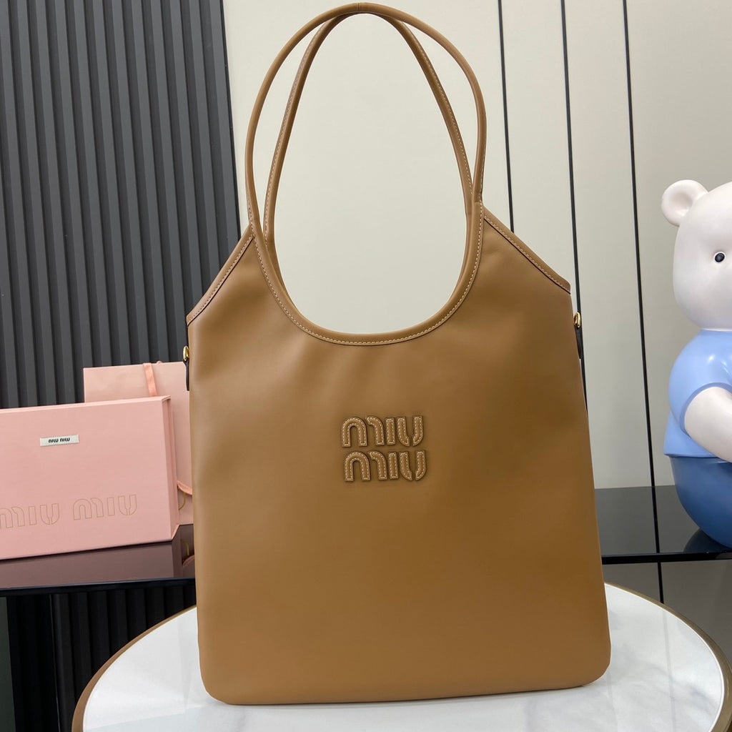 Miu Miu Brown Leather Letter-Motif Tote Bag