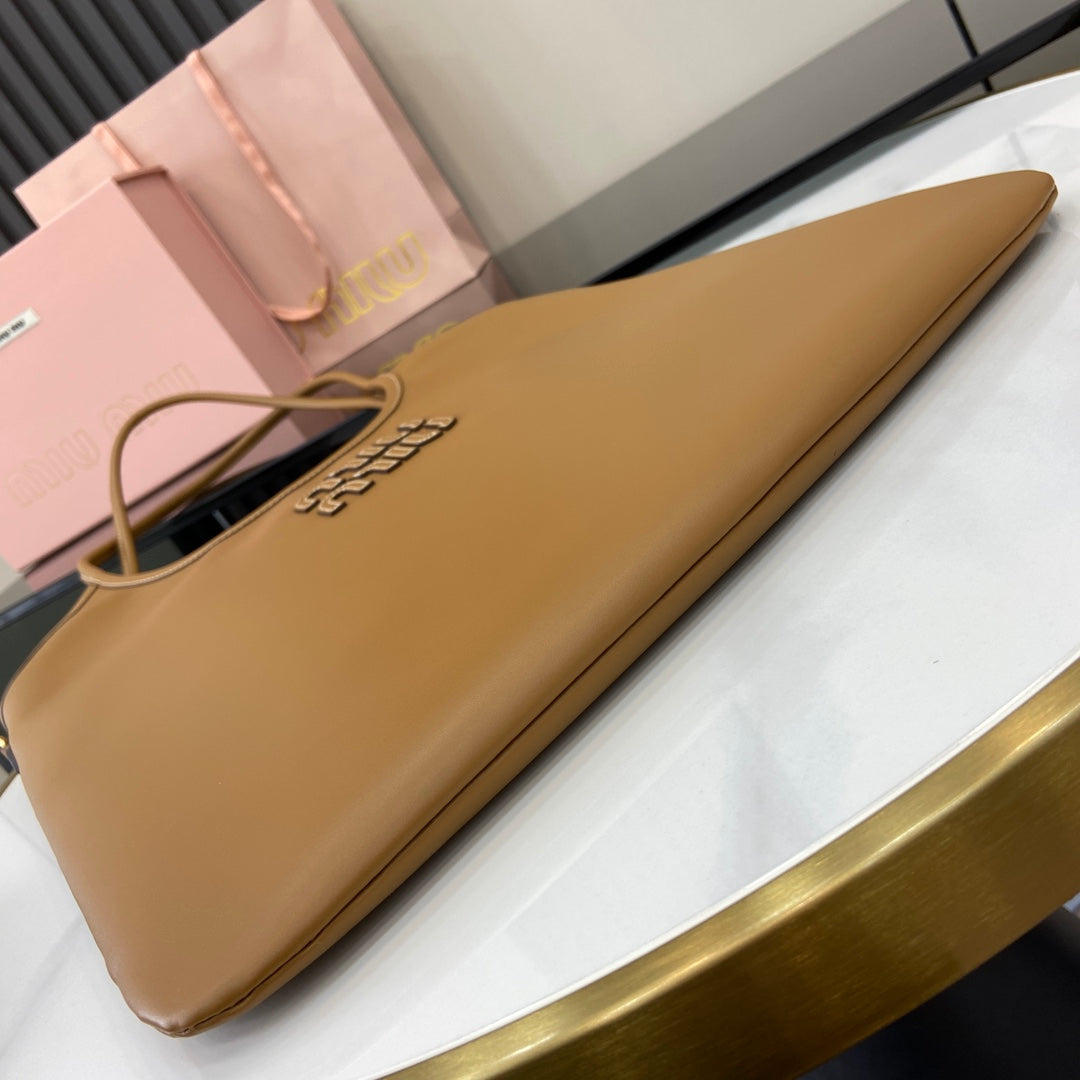 Miu Miu Brown Leather Letter-Motif Tote Bag
