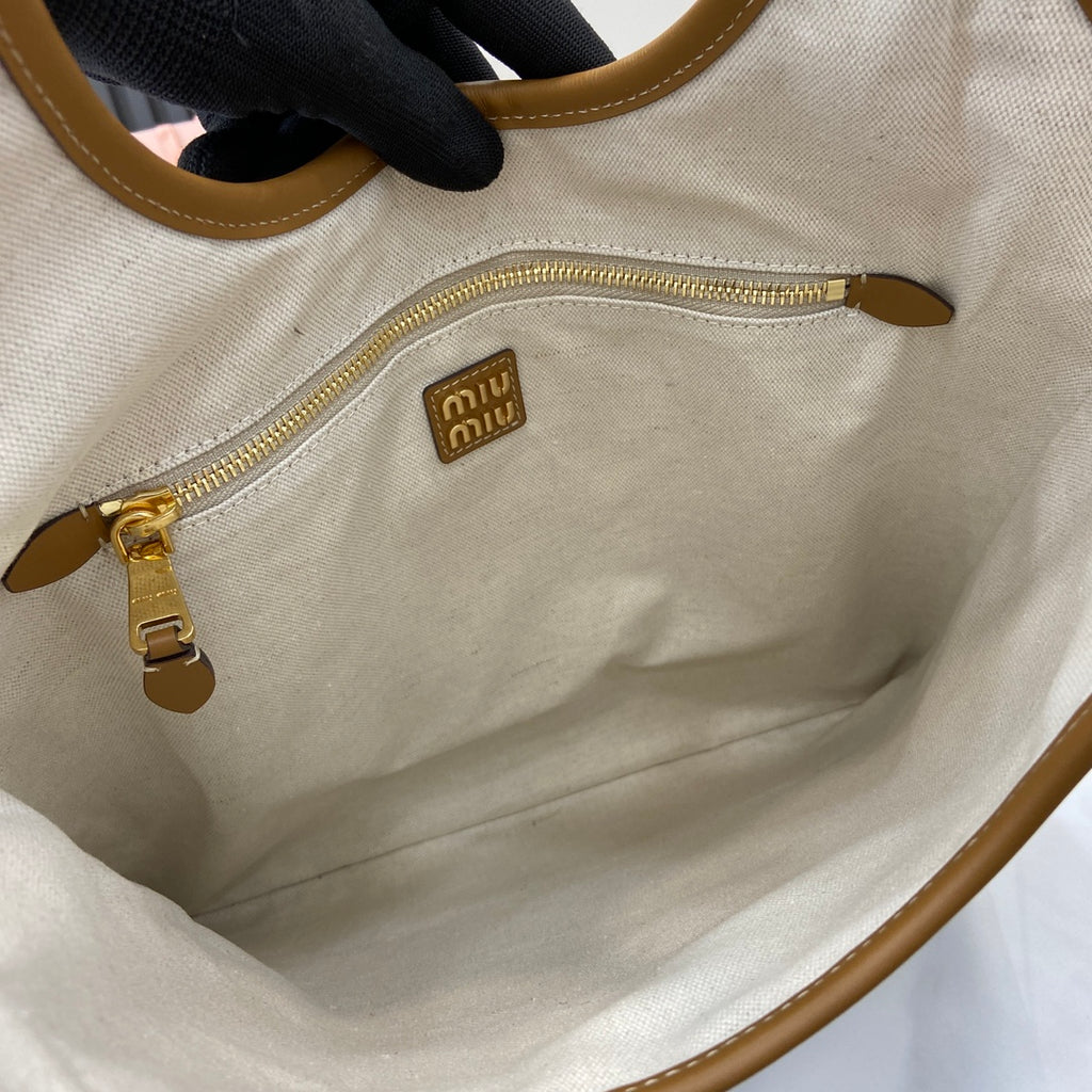Miu Miu Brown Leather Letter-Motif Tote Bag