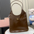 Brown Lambskin Leather Letter-Motif Tote Bag