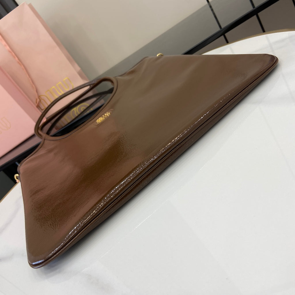 Brown Lambskin Leather Letter-Motif Tote Bag
