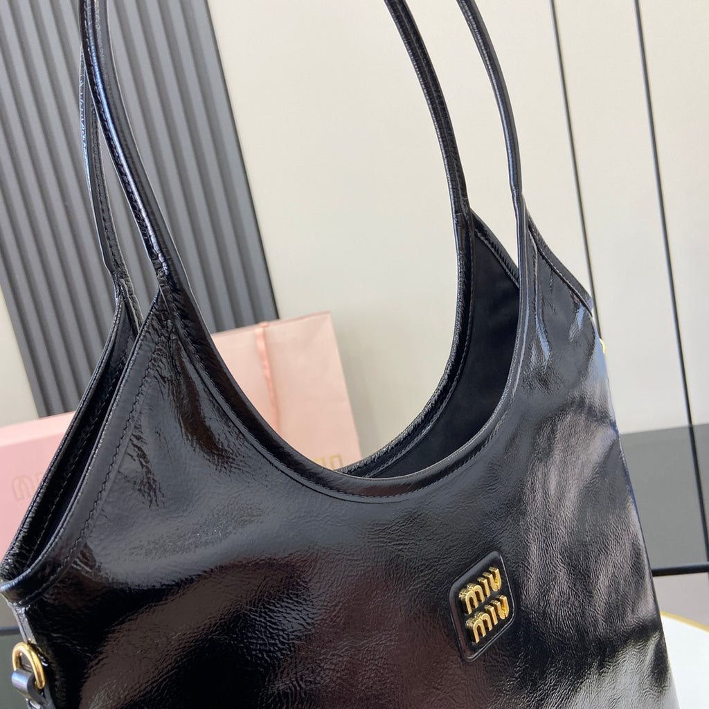 Lambskin Leather Letter-Motif Tote Bag