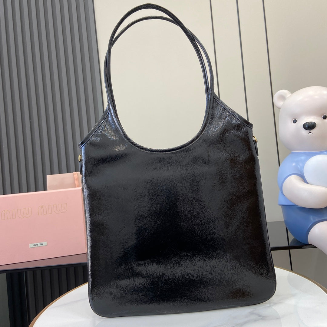 Lambskin Leather Letter-Motif Tote Bag