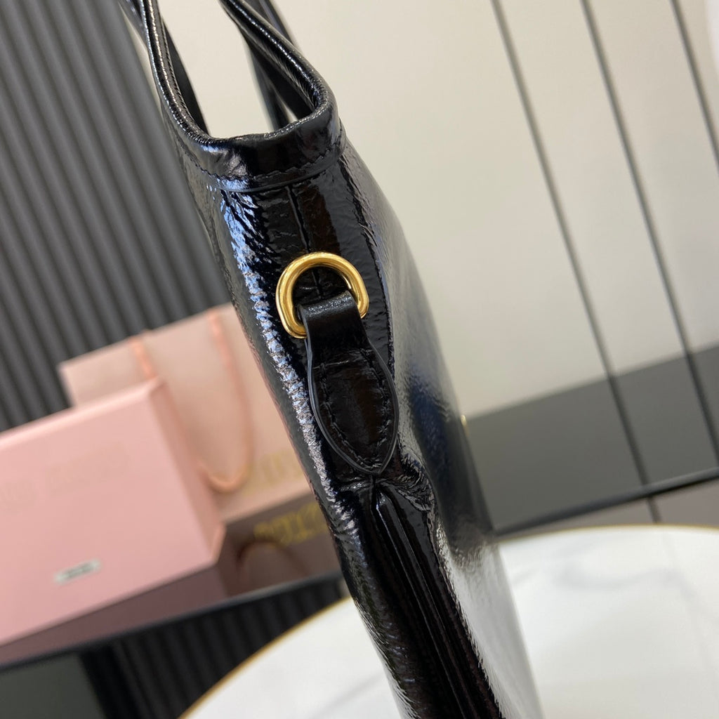 Lambskin Leather Letter-Motif Tote Bag