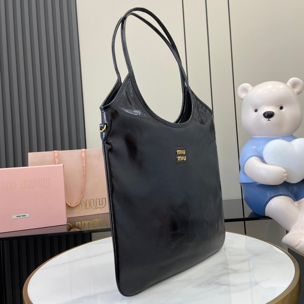 Lambskin Leather Letter-Motif Tote Bag