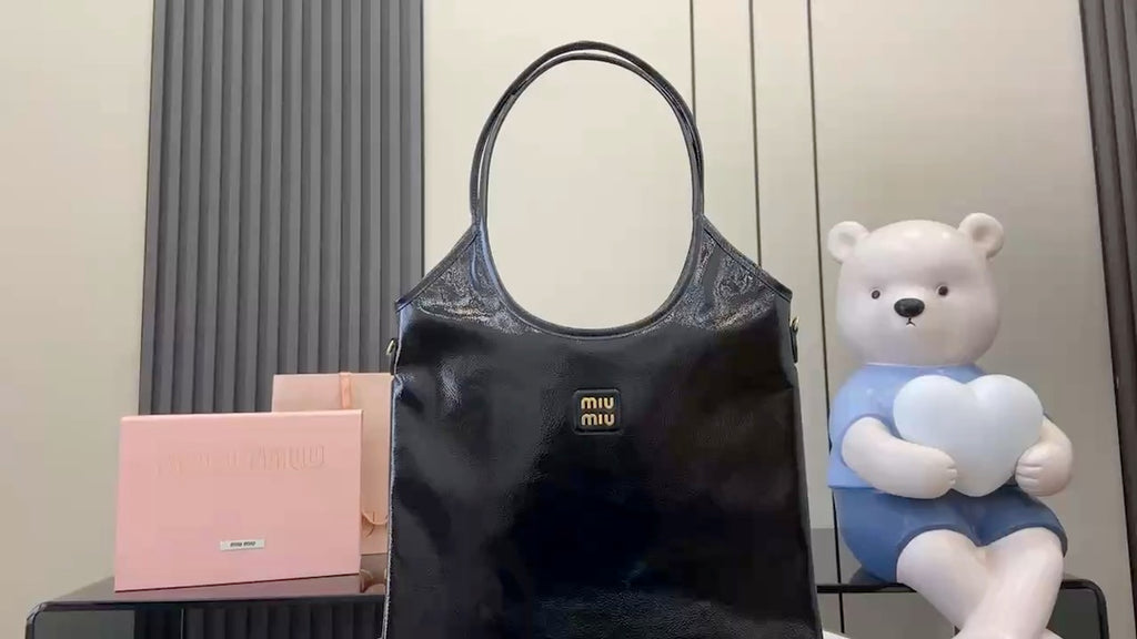 Miu Miu Gray Lambskin Leather Letter-Motif Tote Bag