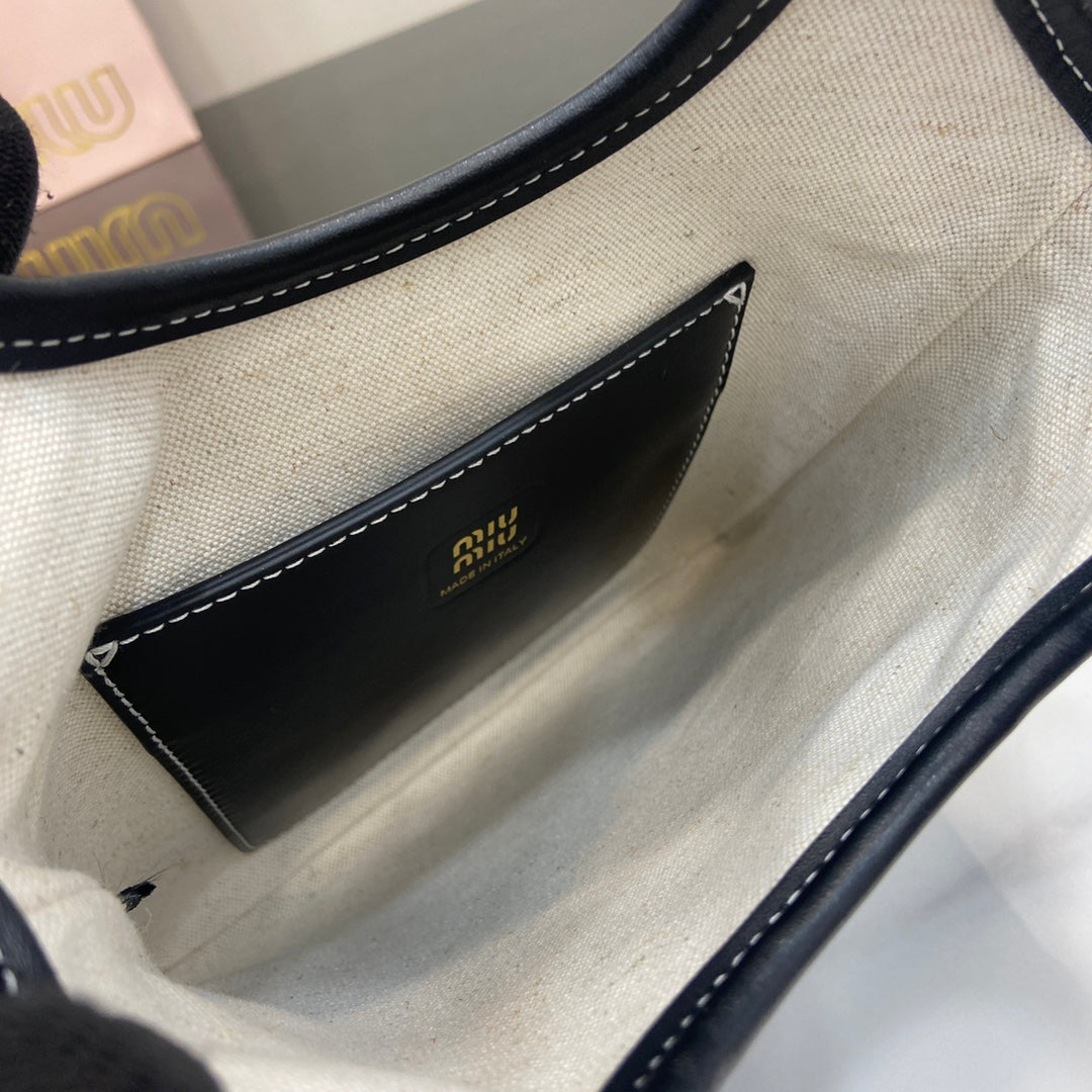 Black Leather Letter-Motif Vintage-Finish Tote Bag
