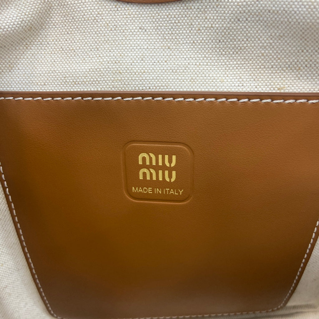 Brown Leather Letter-Motif Vintage-Finish Tote Bag